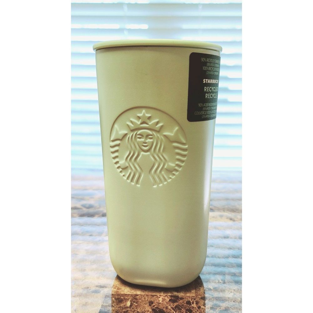 Starbucks Recycled Stainless Steel Mint Hot Cup Tumbler NEW Triangle 6”x3” 12oz